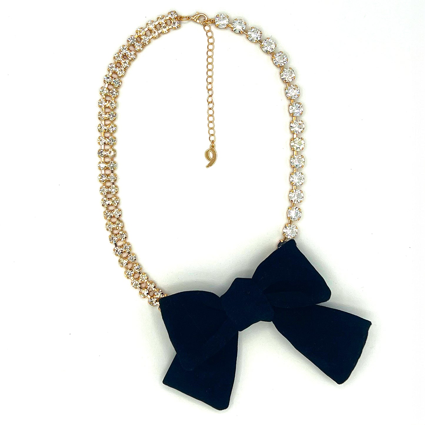 Rhinestone Chain Velvet Bow Necklace