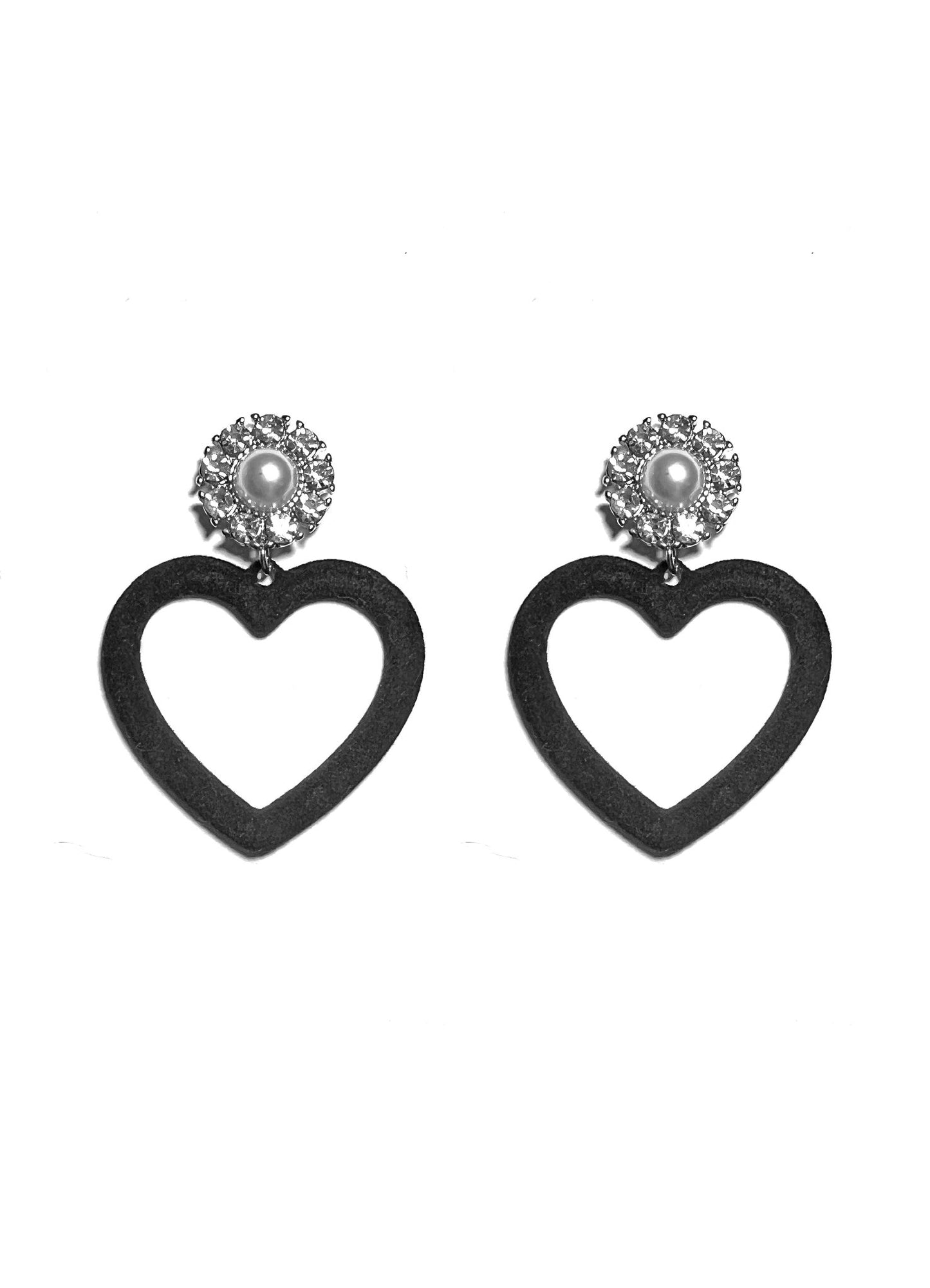 Crystal and Velvet Flocked Heart Drop Statement Earrings