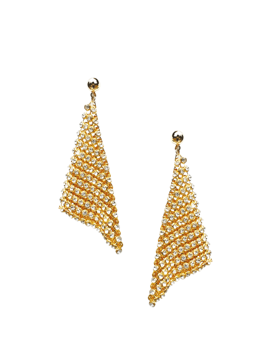 Soft Crystal Mesh Earrings with Crystal Glass Stones & Gold Plating