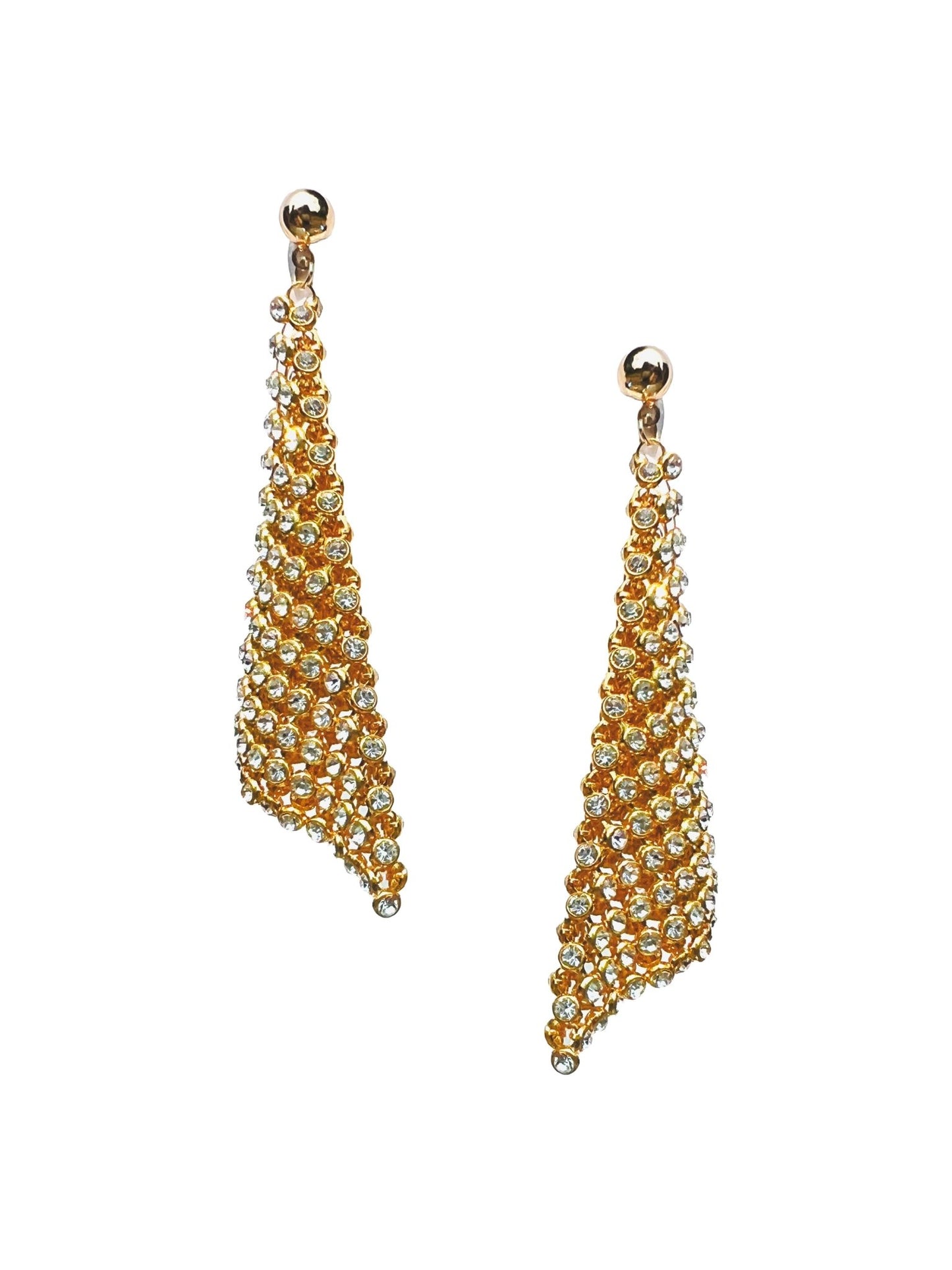 Soft Crystal Mesh Earrings with Crystal Glass Stones & Gold Plating