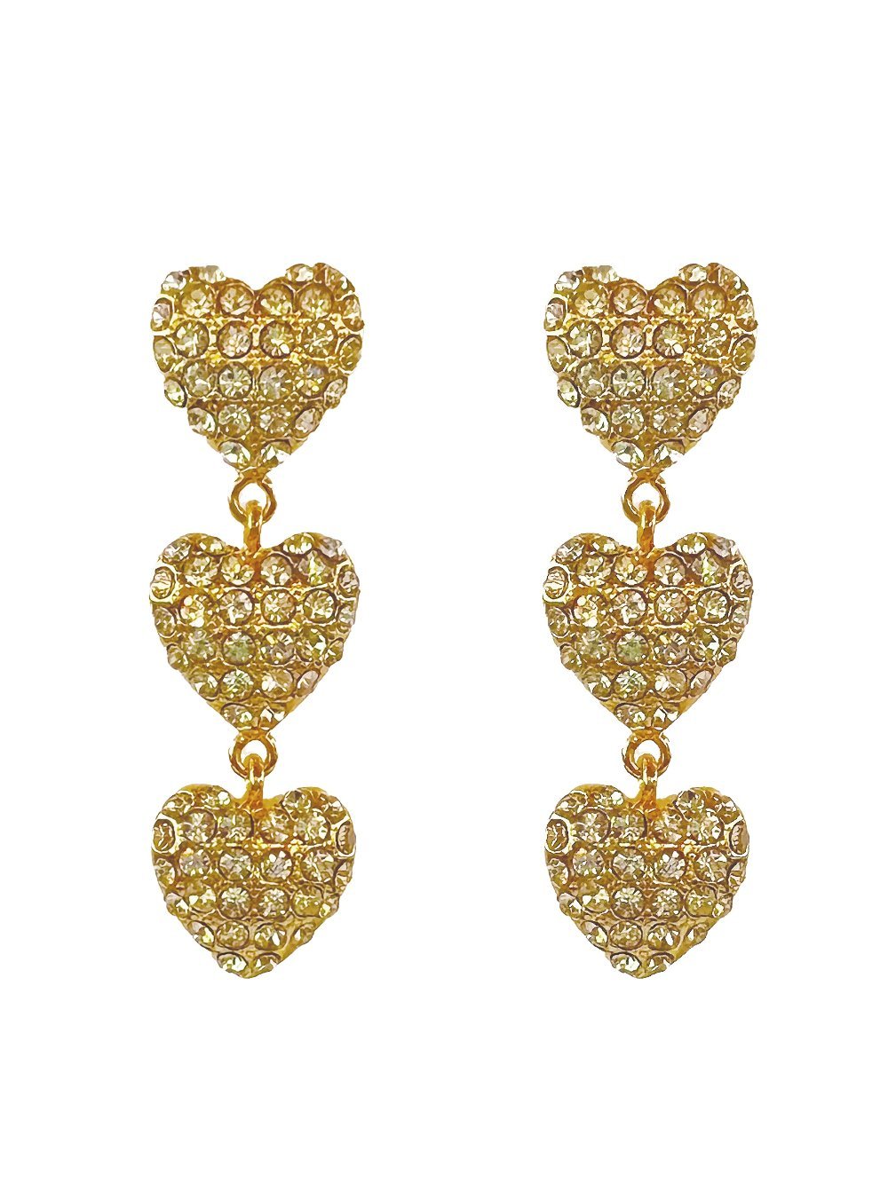 Triple Crystal Pave Puffy Heart Drop Earrings