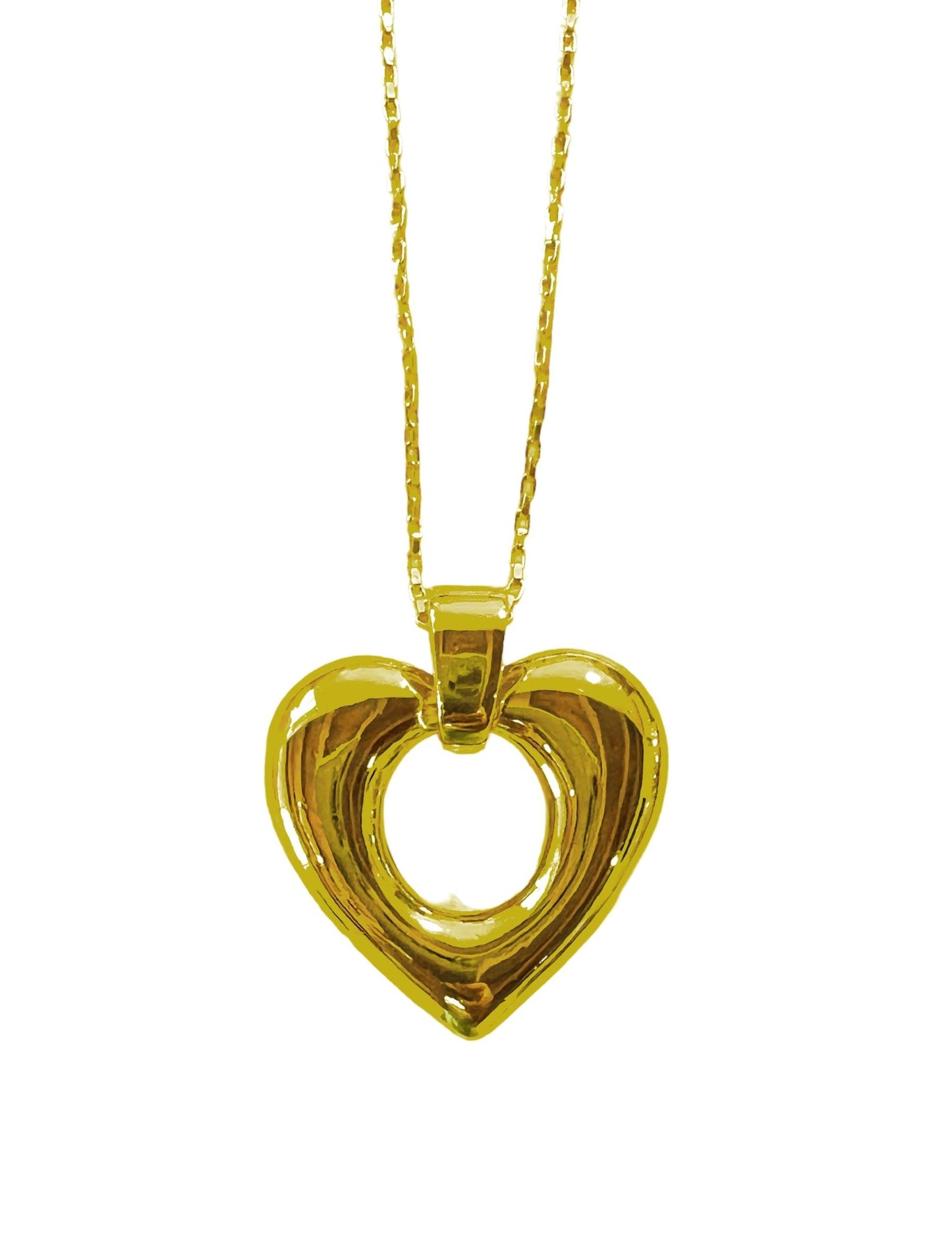 Open Center Puffed Heart Pendant Necklace