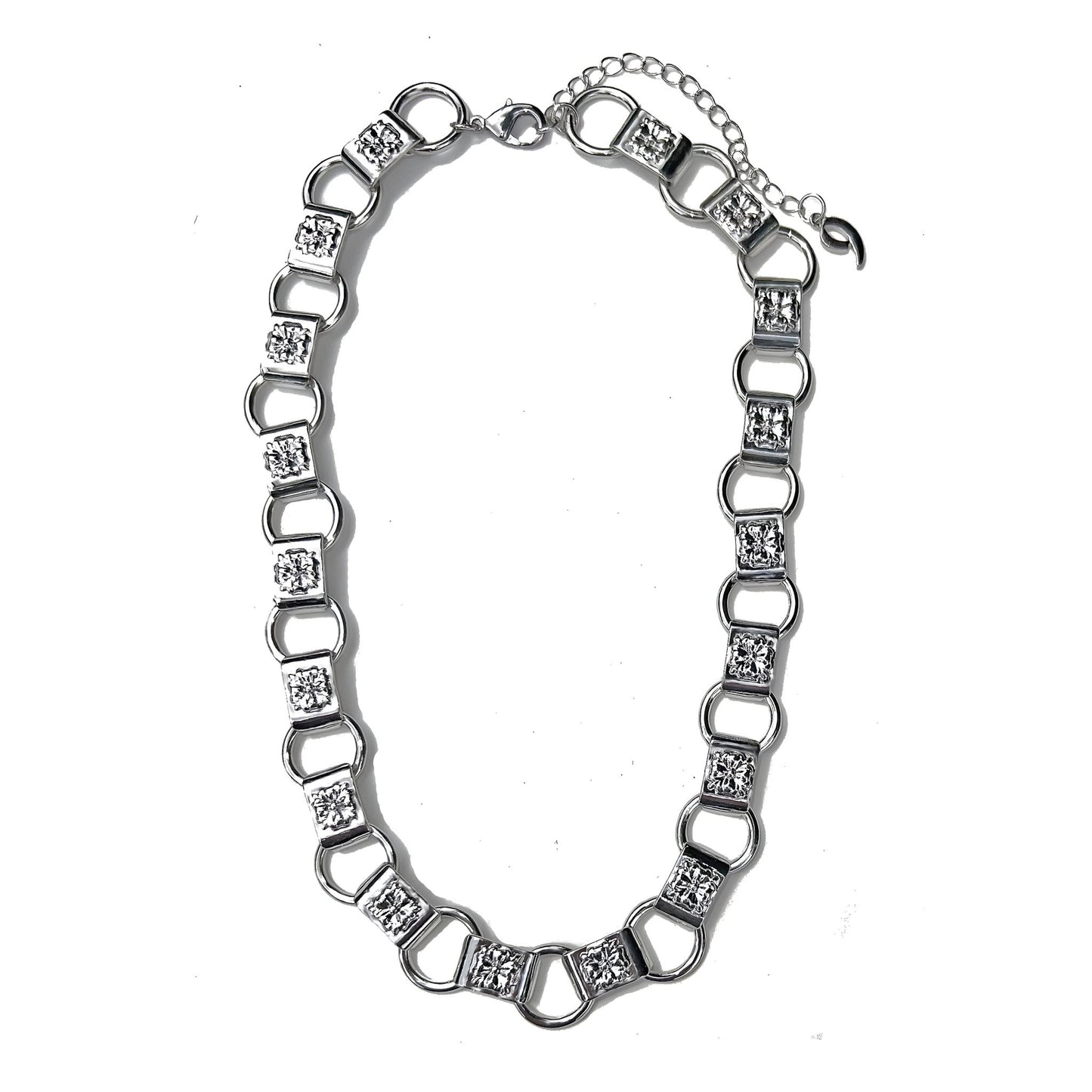 Floral Metal Embossed Chic Chain Link Necklace. Book Chain Inspired. - 9 Design Co