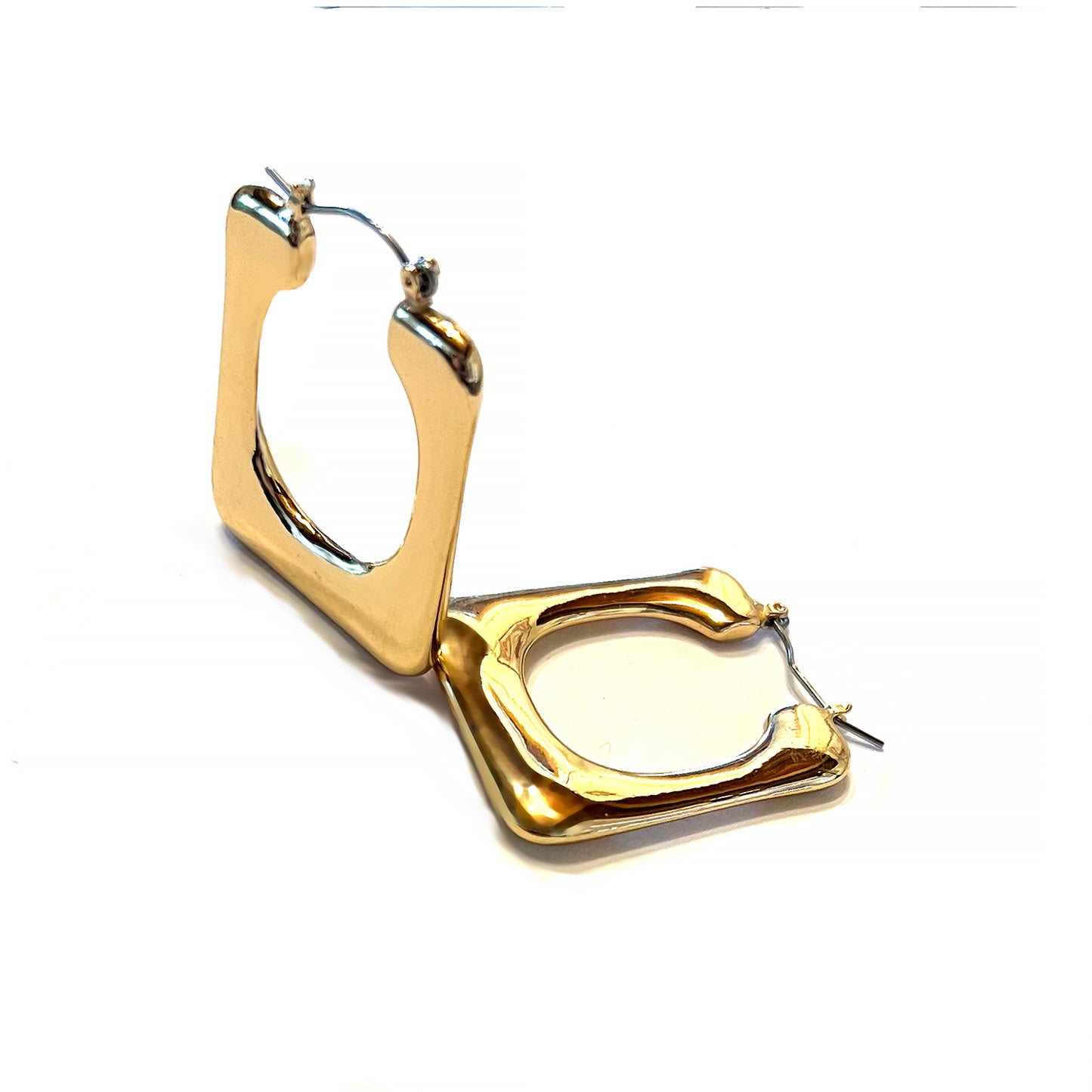 Gold Plated Pillow Rectangle Hoop Earrings - 1.25" Length