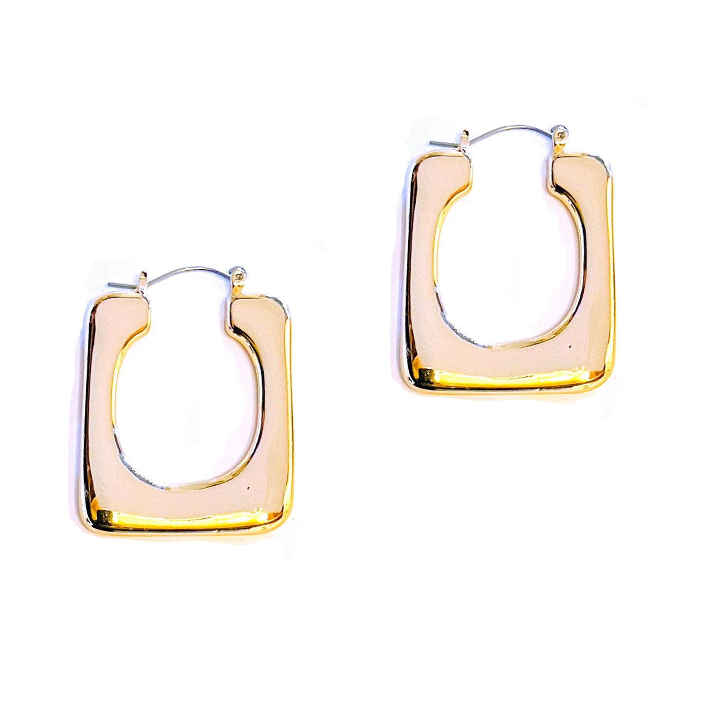 Gold Plated Pillow Rectangle Hoop Earrings - 1.25" Length