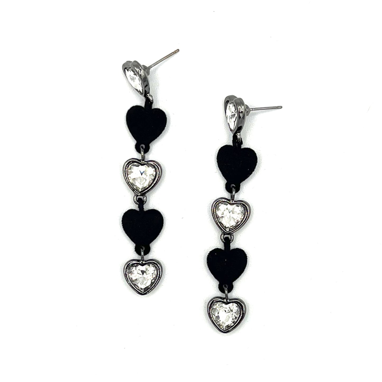 Mixed Velvet and Glass Hearts Linear Drop Earring