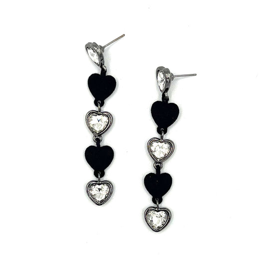 Mixed Velvet and Glass Hearts Linear Drop Earring