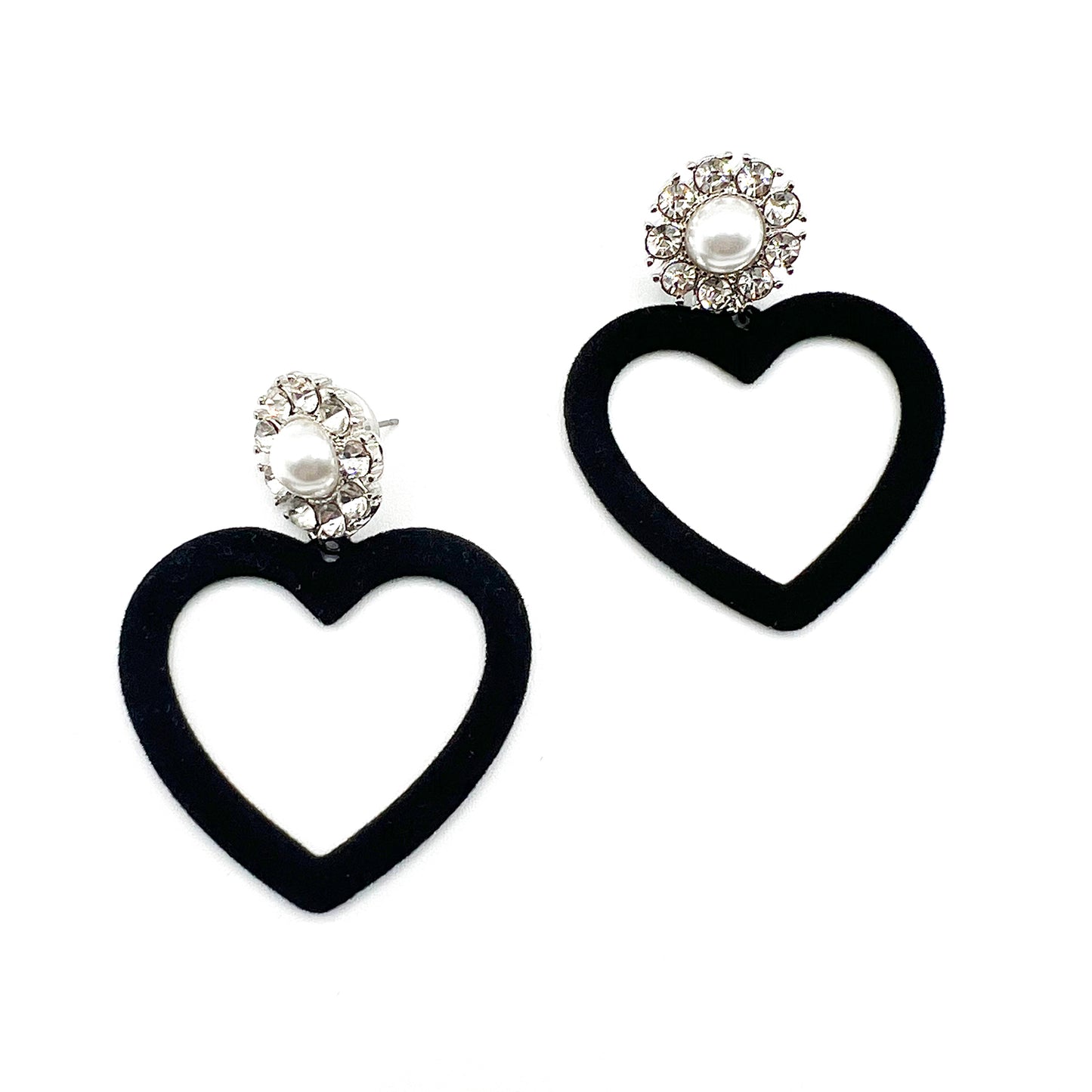 Crystal and Velvet Flocked Heart Drop Statement Earrings